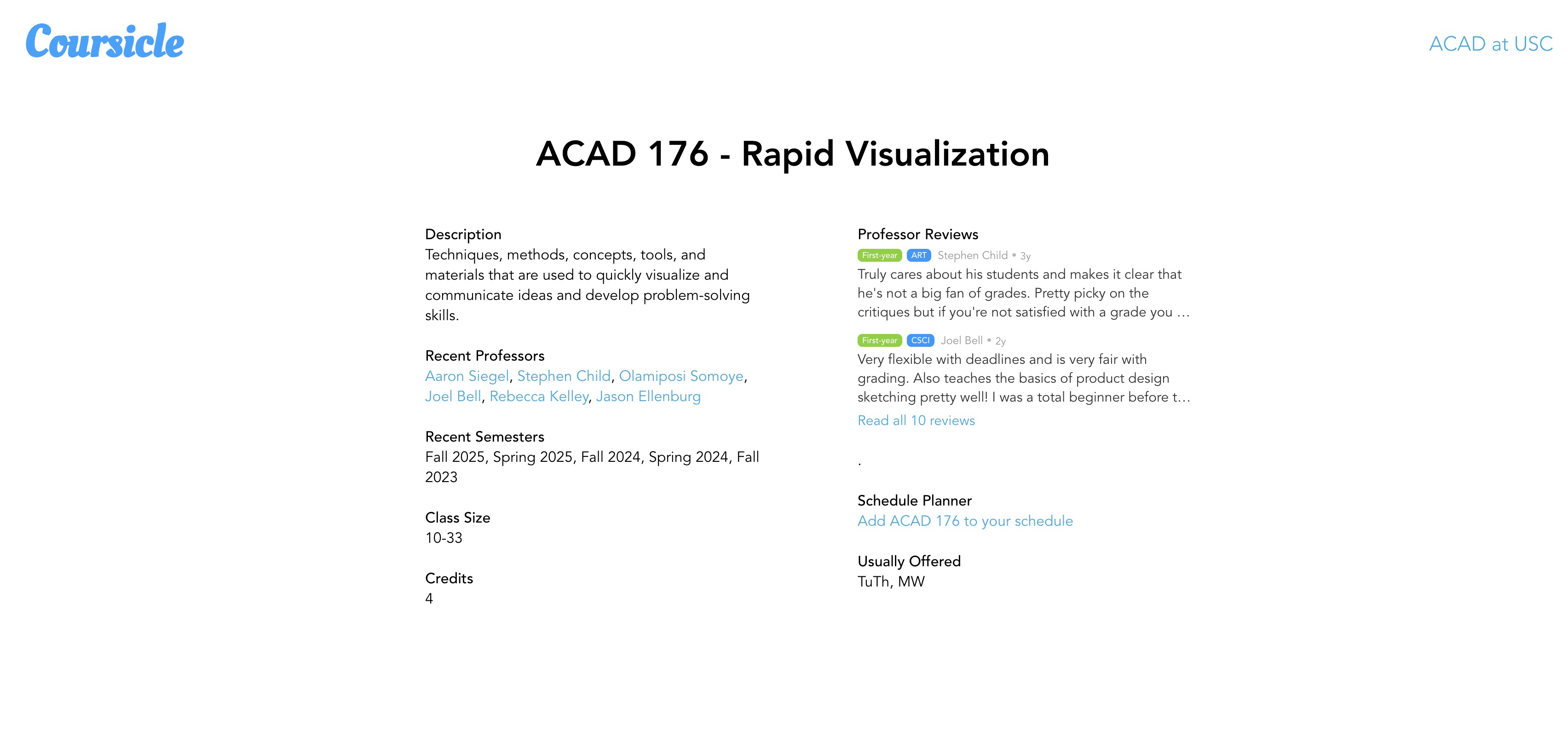 Course page with description and comments